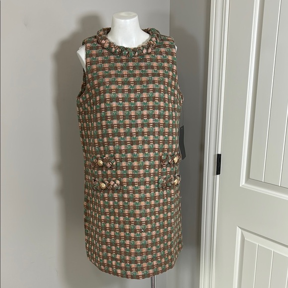 Tuckernuck Neapolitan Tweed Sleeveless Jackie Dress Pink Green Brown Sz L NEW - Picture 4 of 16